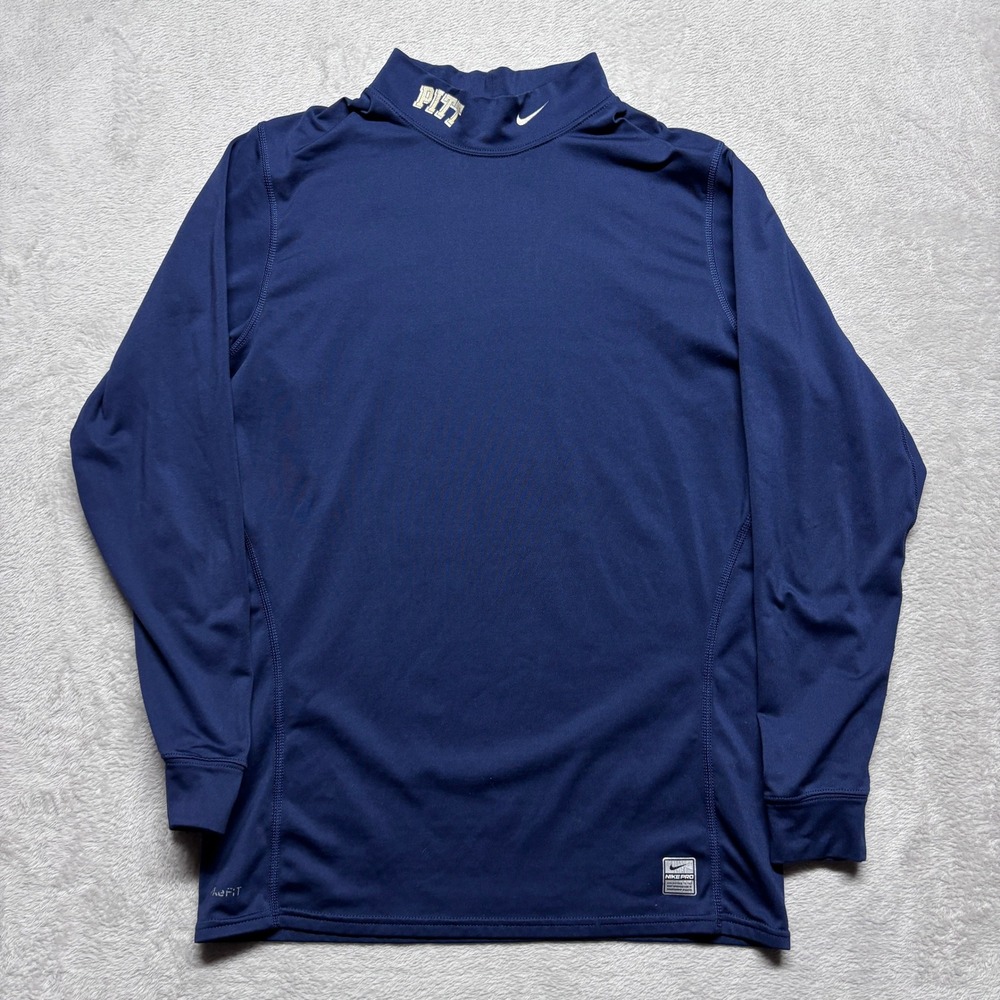 Y2K Nike Pro Mens L Pitt Panthers Mock Neck Long Sleeve Compression Shirt Blue